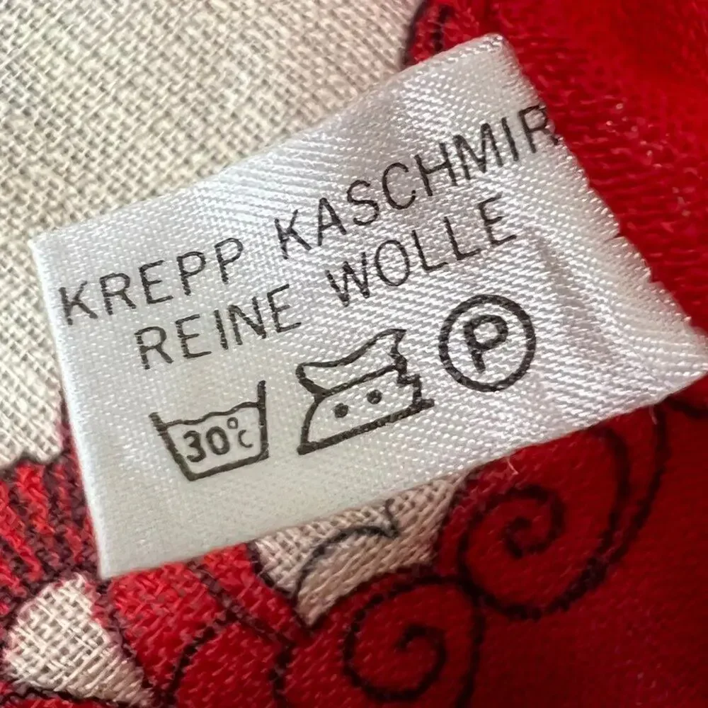 Vintage Square Wool Scarf Red Cream Vase Bottle Print 30